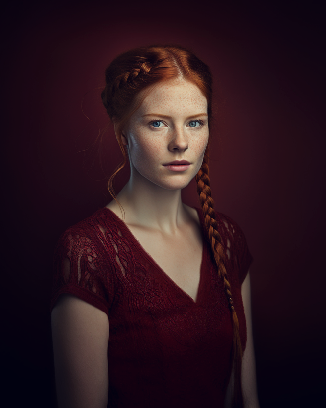 AI-generated sophisticated photo portrait of ginger hair woman