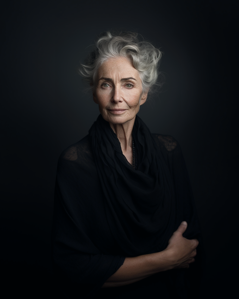 AI-generated sophisticated photo portrait of middle aged woman