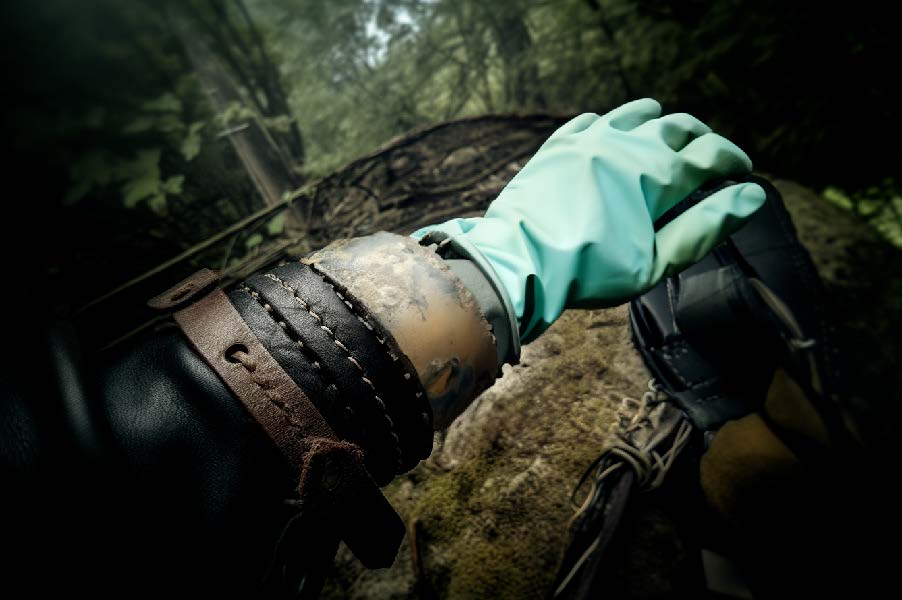 Close-up of the Witcher’s face in an AI-generated render, upscaled image