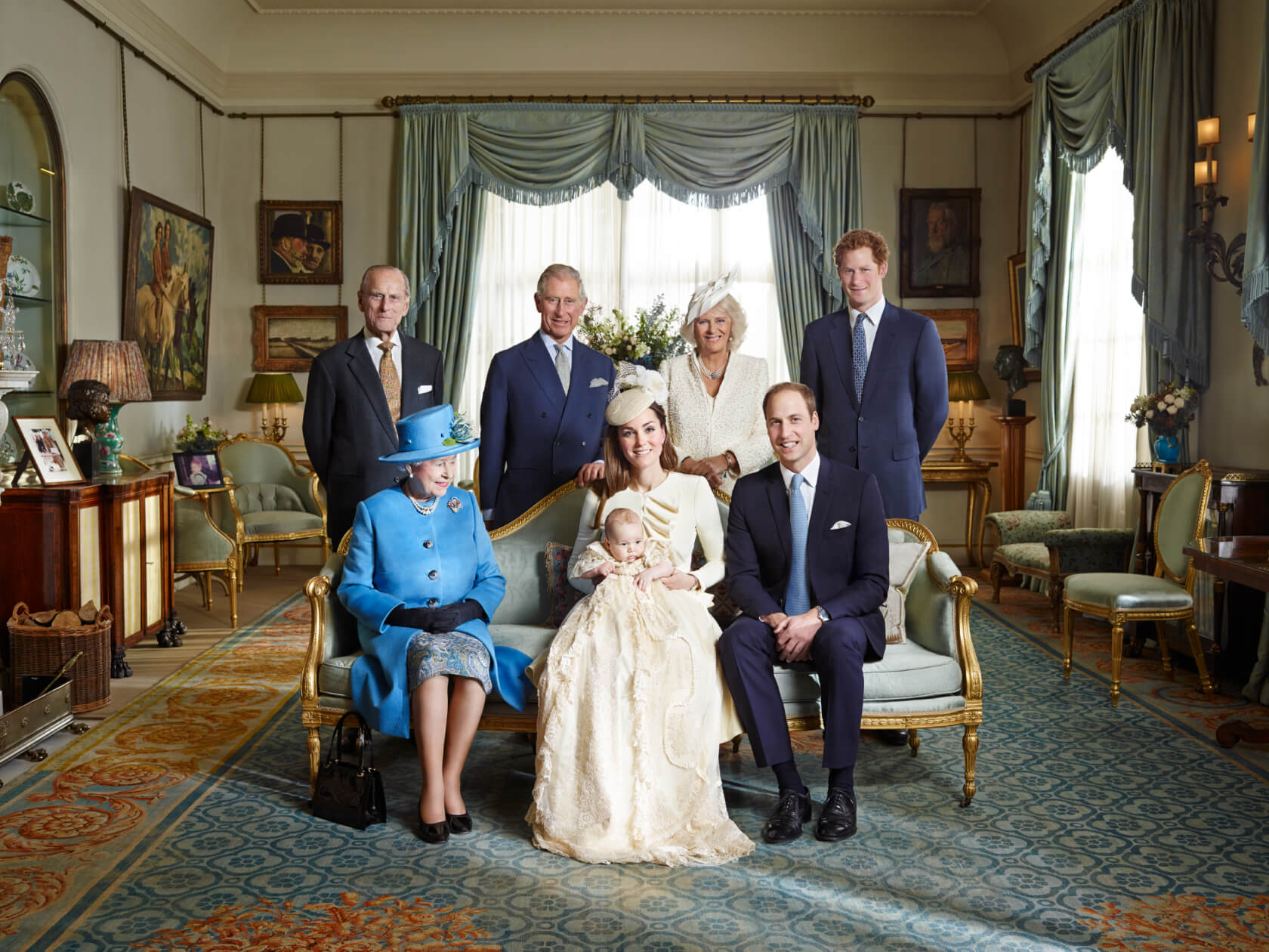 Group portrait of the British Royal Family at Prince George’s christening, photographed by Jason Bell.